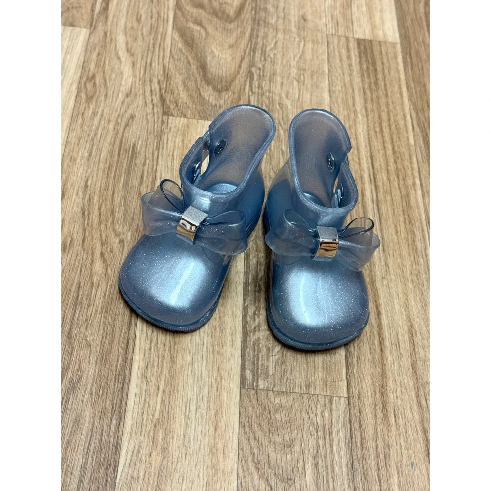 Mini Melissa Toddler Girls Blue Glitter Jelly Bow Boots Size 5 Rain Boots